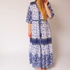 Boho Button-Down Floral Midi Dress
